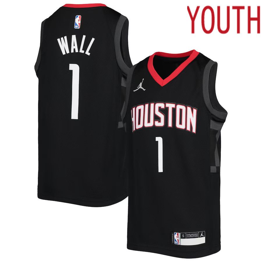Youth Houston Rockets #1 John Wall Jordan Brand Black Player NBA Jersey